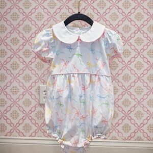 Shrimp & Grits Kids Serendipity Pastel Bows Bubble Peter Pan collar Size 3T